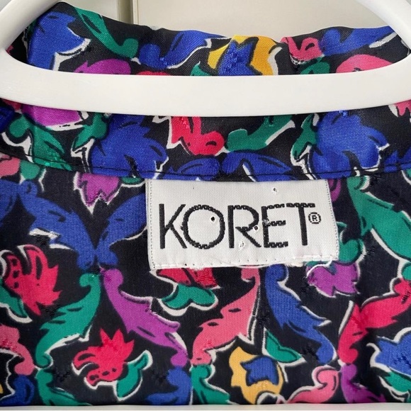 80s Multicoloured abstract floral print poly blouse - Picture 3 of 5